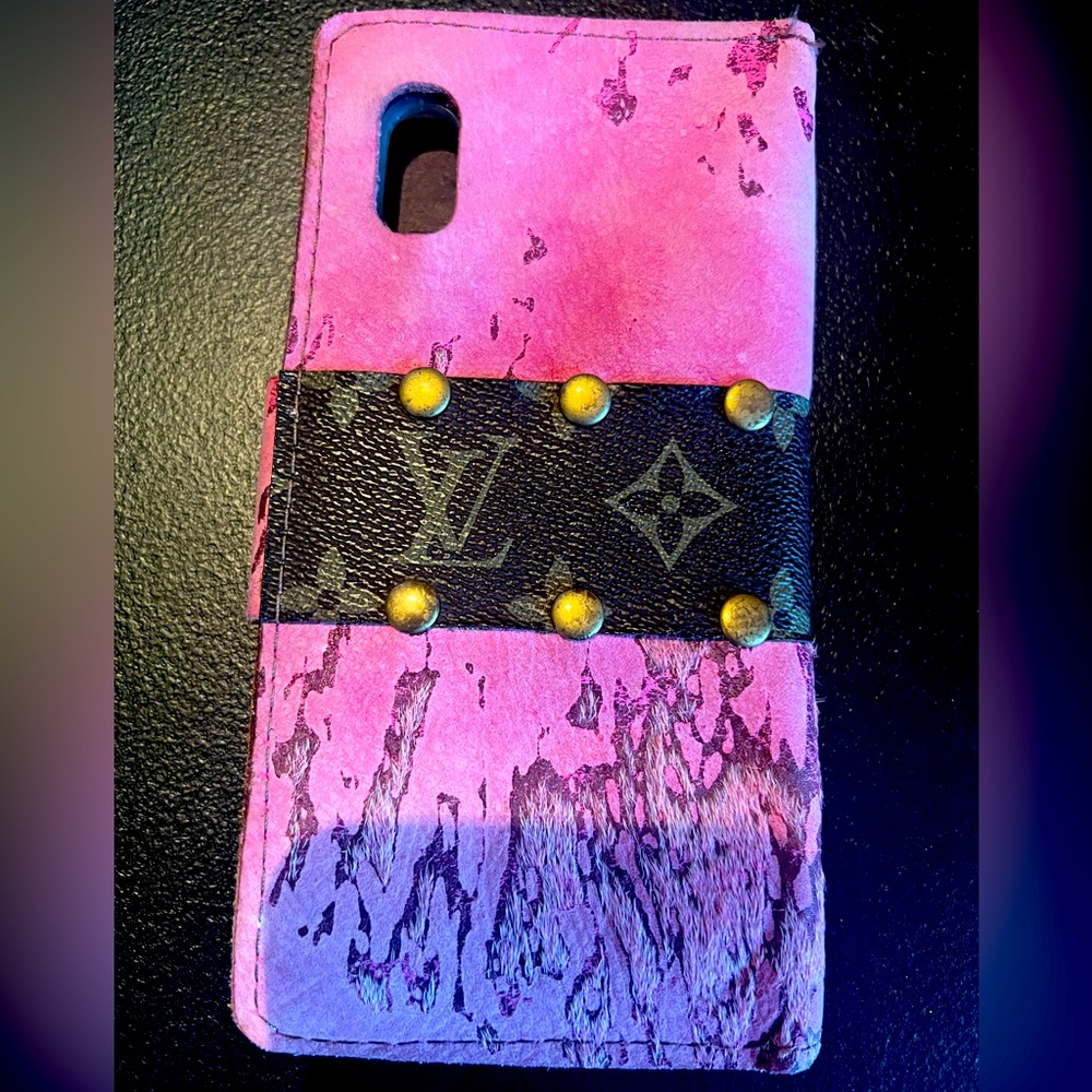 Cowhide LV wallet phone case